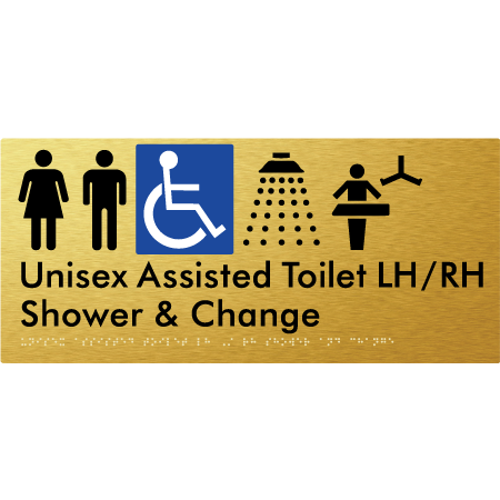 Unisex Assisted Toilet LH/RH Shower and Change - Braille Tactile Signs Aust.
