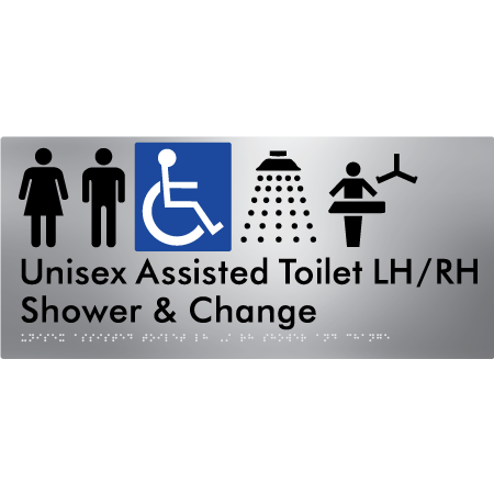 Unisex Assisted Toilet LH/RH Shower and Change - Braille Tactile Signs Aust.