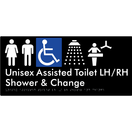 Unisex Assisted Toilet LH/RH Shower and Change - Braille Tactile Signs Aust.