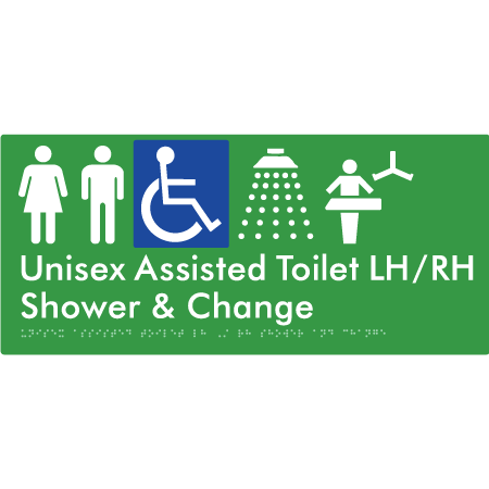 Unisex Assisted Toilet LH/RH Shower and Change - Braille Tactile Signs Aust.