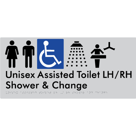 Unisex Assisted Toilet LH/RH Shower and Change - Braille Tactile Signs Aust.