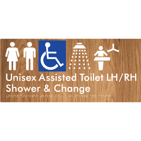 Unisex Assisted Toilet LH/RH Shower and Change - Braille Tactile Signs Aust.