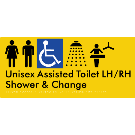 Unisex Assisted Toilet LH/RH Shower and Change - Braille Tactile Signs Aust.