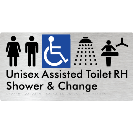 Unisex Assisted Toilet RH Shower & Change - Braille Tactile Signs Aust.