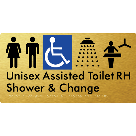 Unisex Assisted Toilet RH Shower & Change - Braille Tactile Signs Aust.