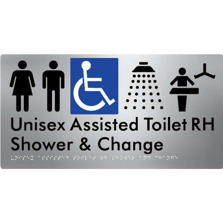Unisex Assisted Toilet RH Shower & Change - Braille Tactile Signs Aust.