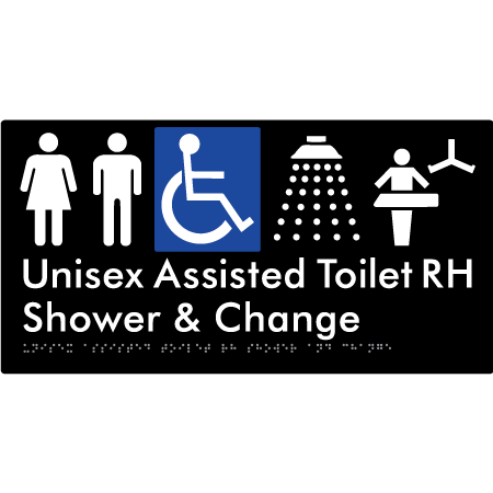 Unisex Assisted Toilet RH Shower & Change - Braille Tactile Signs Aust.