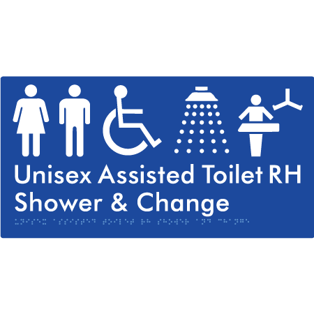Unisex Assisted Toilet RH Shower & Change - Braille Tactile Signs Aust.