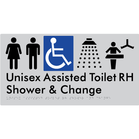 Unisex Assisted Toilet RH Shower & Change - Braille Tactile Signs Aust.
