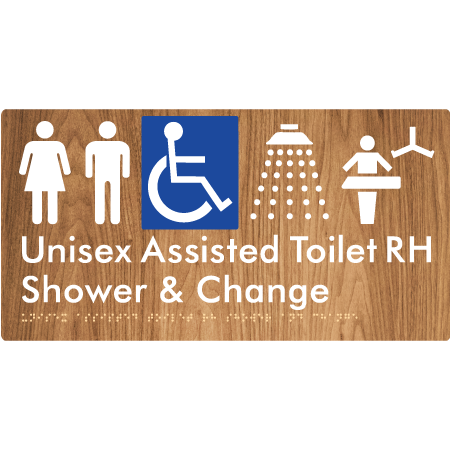 Unisex Assisted Toilet RH Shower & Change - Braille Tactile Signs Aust.
