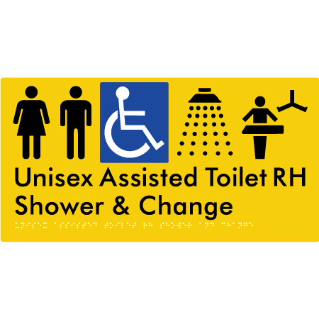 Unisex Assisted Toilet RH Shower & Change - Braille Tactile Signs Aust.