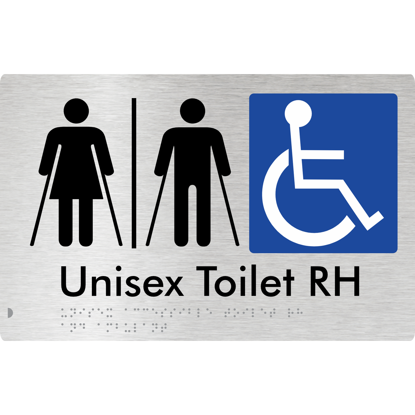 Unisex Accessible Toilet with Left (LH) or Right Hand Transfer (RH), Ambulant Cubicle and Airlock - Braille Tactile Signs Aust.
