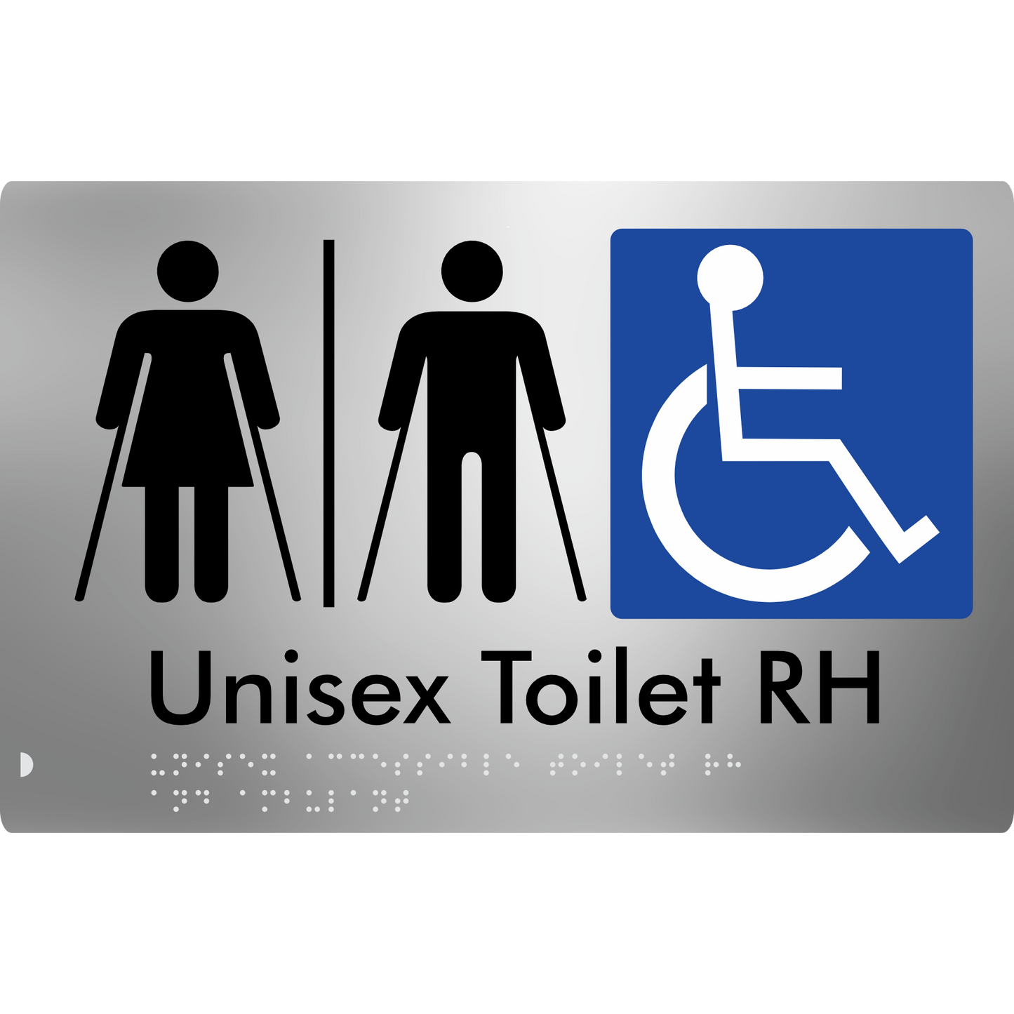 Unisex Accessible Toilet with Left (LH) or Right Hand Transfer (RH), Ambulant Cubicle and Airlock - Braille Tactile Signs Aust.