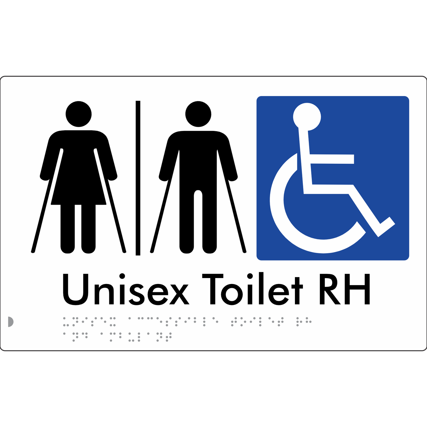 Unisex Accessible Toilet with Left (LH) or Right Hand Transfer (RH), Ambulant Cubicle and Airlock - Braille Tactile Signs Aust.