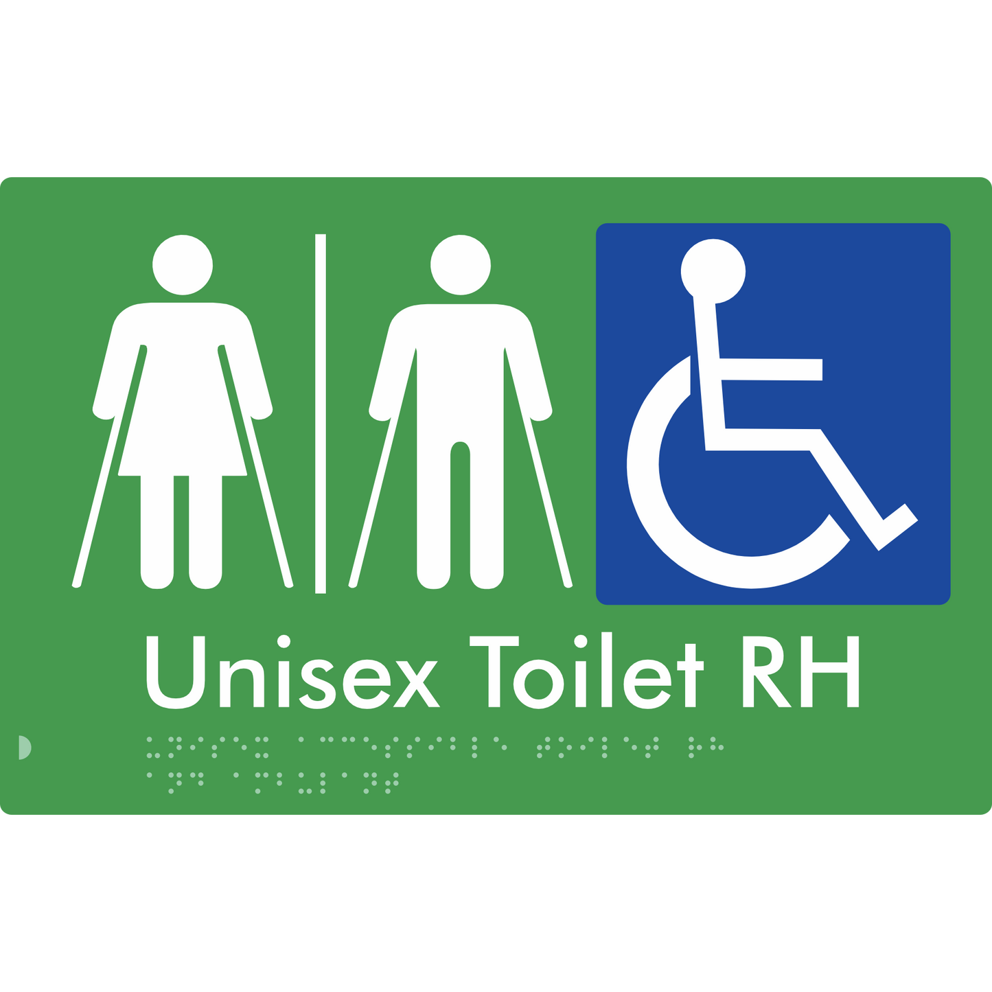 Unisex Accessible Toilet with Left (LH) or Right Hand Transfer (RH), Ambulant Cubicle and Airlock - Braille Tactile Signs Aust.