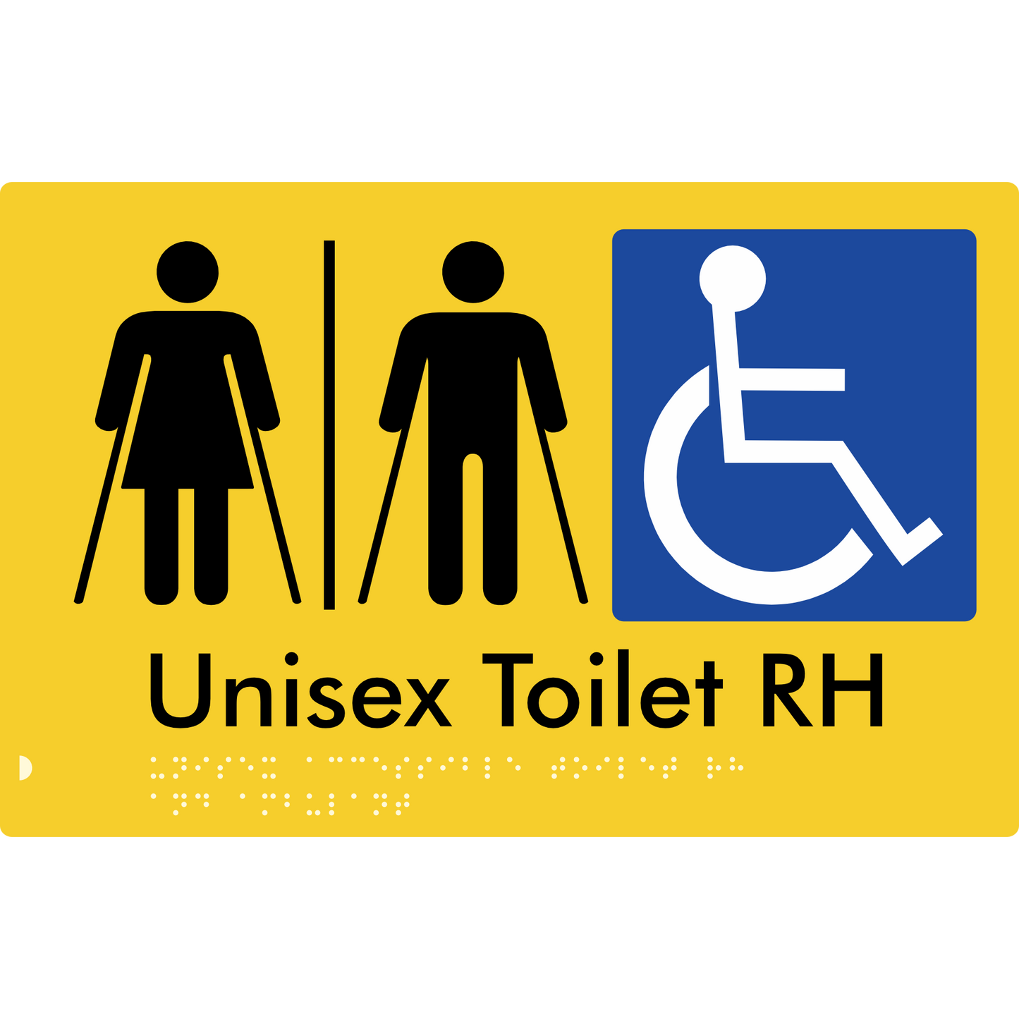 Unisex Accessible Toilet with Left (LH) or Right Hand Transfer (RH), Ambulant Cubicle and Airlock - Braille Tactile Signs Aust.