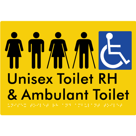 Unisex Accessible Toilet RH and Ambulant Toilet - Braille Tactile Signs Aust.