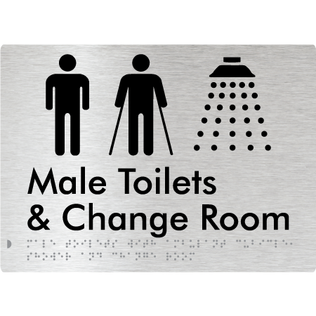 Male Toilets with Ambulant Cubicle, Shower and Change Room - Braille Tactile Signs Aust.