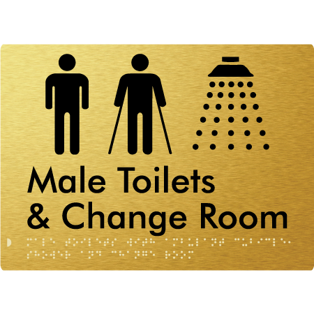 Male Toilets with Ambulant Cubicle, Shower and Change Room - Braille Tactile Signs Aust.
