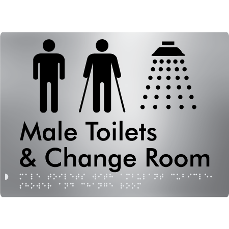Male Toilets with Ambulant Cubicle, Shower and Change Room - Braille Tactile Signs Aust.