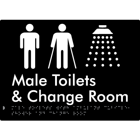 Male Toilets with Ambulant Cubicle, Shower and Change Room - Braille Tactile Signs Aust.