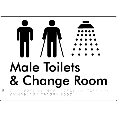 Male Toilets with Ambulant Cubicle, Shower and Change Room - Braille Tactile Signs Aust.