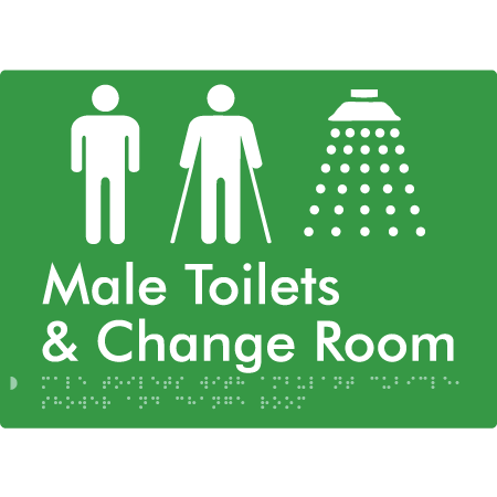 Male Toilets with Ambulant Cubicle, Shower and Change Room - Braille Tactile Signs Aust.