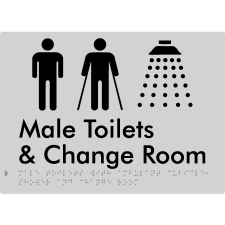 Male Toilets with Ambulant Cubicle, Shower and Change Room - Braille Tactile Signs Aust.