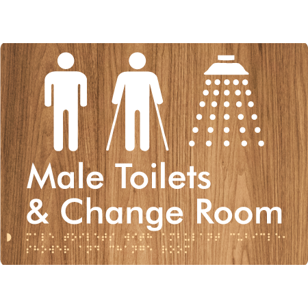 Male Toilets with Ambulant Cubicle, Shower and Change Room - Braille Tactile Signs Aust.