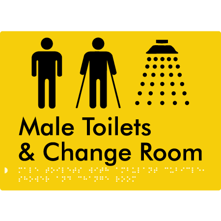 Male Toilets with Ambulant Cubicle, Shower and Change Room - Braille Tactile Signs Aust.