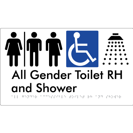 All Gender Accessible Toilet LH / RH & Shower with Air Lock - Braille Tactile Signs Aust.