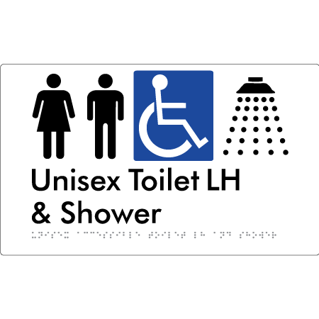 Unisex Accessible Toilet LH & Shower - Braille Tactile Signs Aust.