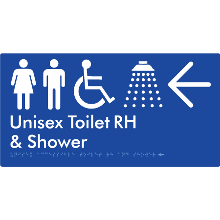 Unisex Accessible Toilet RH & Shower w/ Large Arrow: - Braille Tactile Signs Aust.