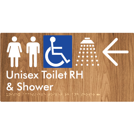 Unisex Accessible Toilet RH & Shower w/ Large Arrow: - Braille Tactile Signs Aust.