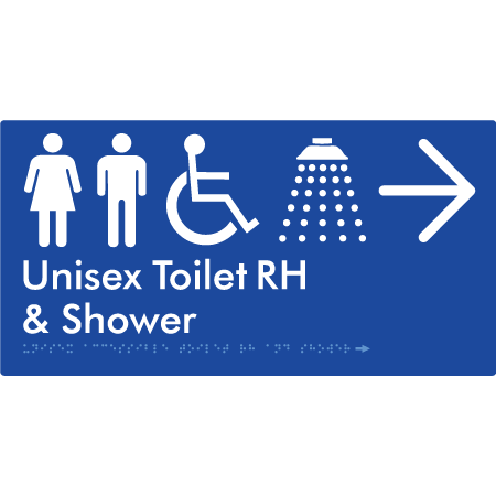 Unisex Accessible Toilet RH & Shower w/ Large Arrow: - Braille Tactile Signs Aust.