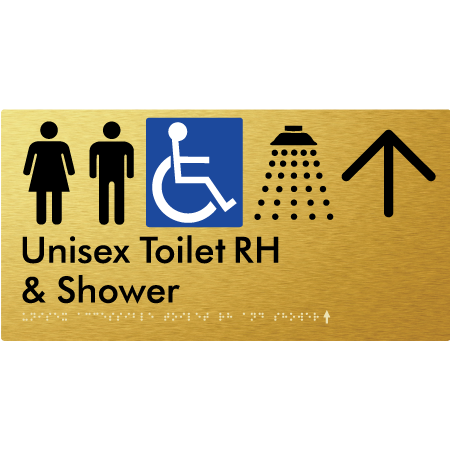 Unisex Accessible Toilet RH & Shower w/ Large Arrow: - Braille Tactile Signs Aust.