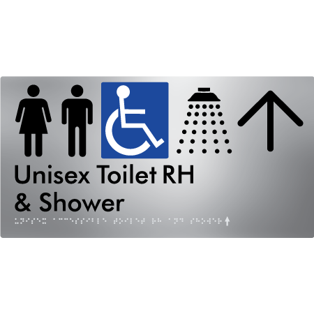 Unisex Accessible Toilet RH & Shower w/ Large Arrow: - Braille Tactile Signs Aust.