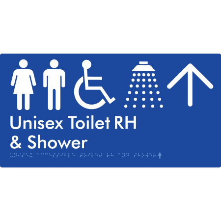 Unisex Accessible Toilet RH & Shower w/ Large Arrow: - Braille Tactile Signs Aust.