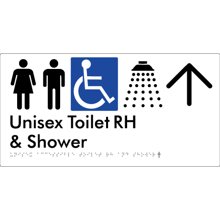 Unisex Accessible Toilet RH & Shower w/ Large Arrow: - Braille Tactile Signs Aust.