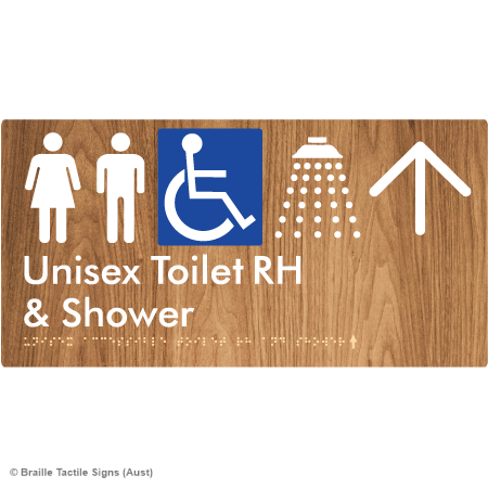 Unisex Accessible Toilet RH & Shower w/ Large Arrow: - Braille Tactile Signs Aust.