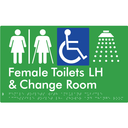 Female Toilets with Ambulant Cubicle Accessible Toilet LH, Shower and Change Room (Air Lock) - Braille Tactile Signs Aust.