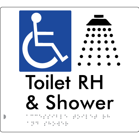Accessible Toilet & Shower LH / RH - Braille Tactile Signs Aust.