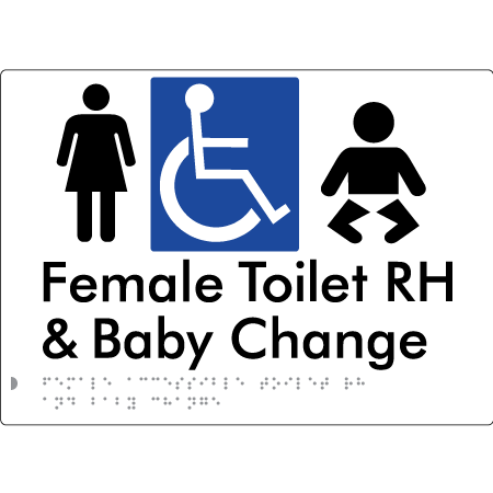 Female Accessible Toilet RH & Baby Change - Braille Tactile Signs Aust.