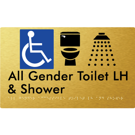 All Gender Accessible Toilet LH / RH & Shower - Braille Tactile Signs Aust.