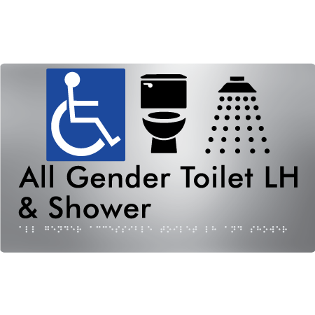 All Gender Accessible Toilet LH / RH & Shower - Braille Tactile Signs Aust.