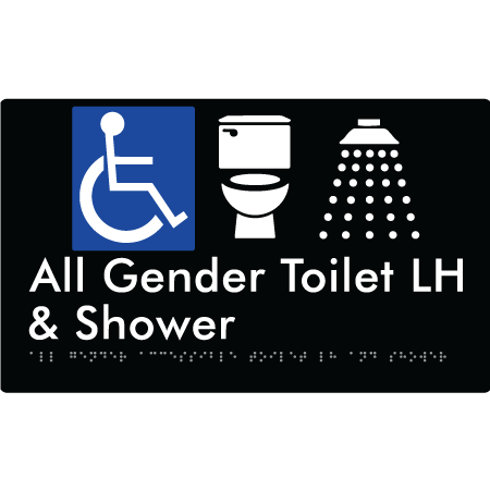 All Gender Accessible Toilet LH / RH & Shower - Braille Tactile Signs Aust.