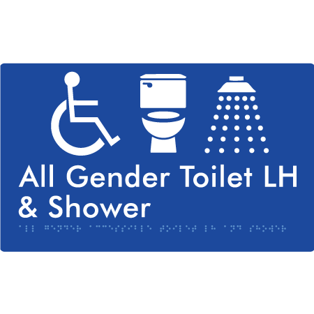 All Gender Accessible Toilet LH / RH & Shower - Braille Tactile Signs Aust.