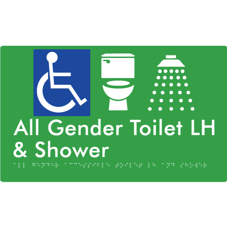 All Gender Accessible Toilet LH / RH & Shower - Braille Tactile Signs Aust.