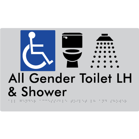 All Gender Accessible Toilet LH / RH & Shower - Braille Tactile Signs Aust.
