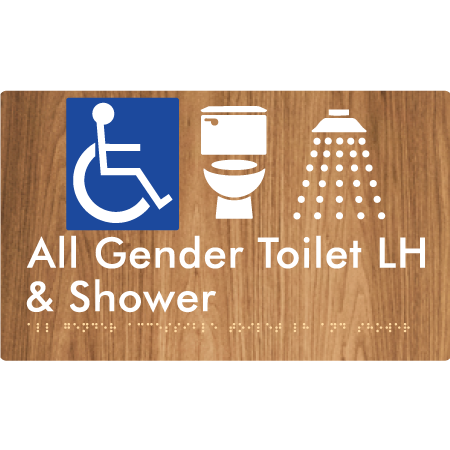 All Gender Accessible Toilet LH / RH & Shower - Braille Tactile Signs Aust.